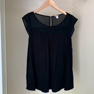 High Sheer Neck Black Sleeveless Blouse
